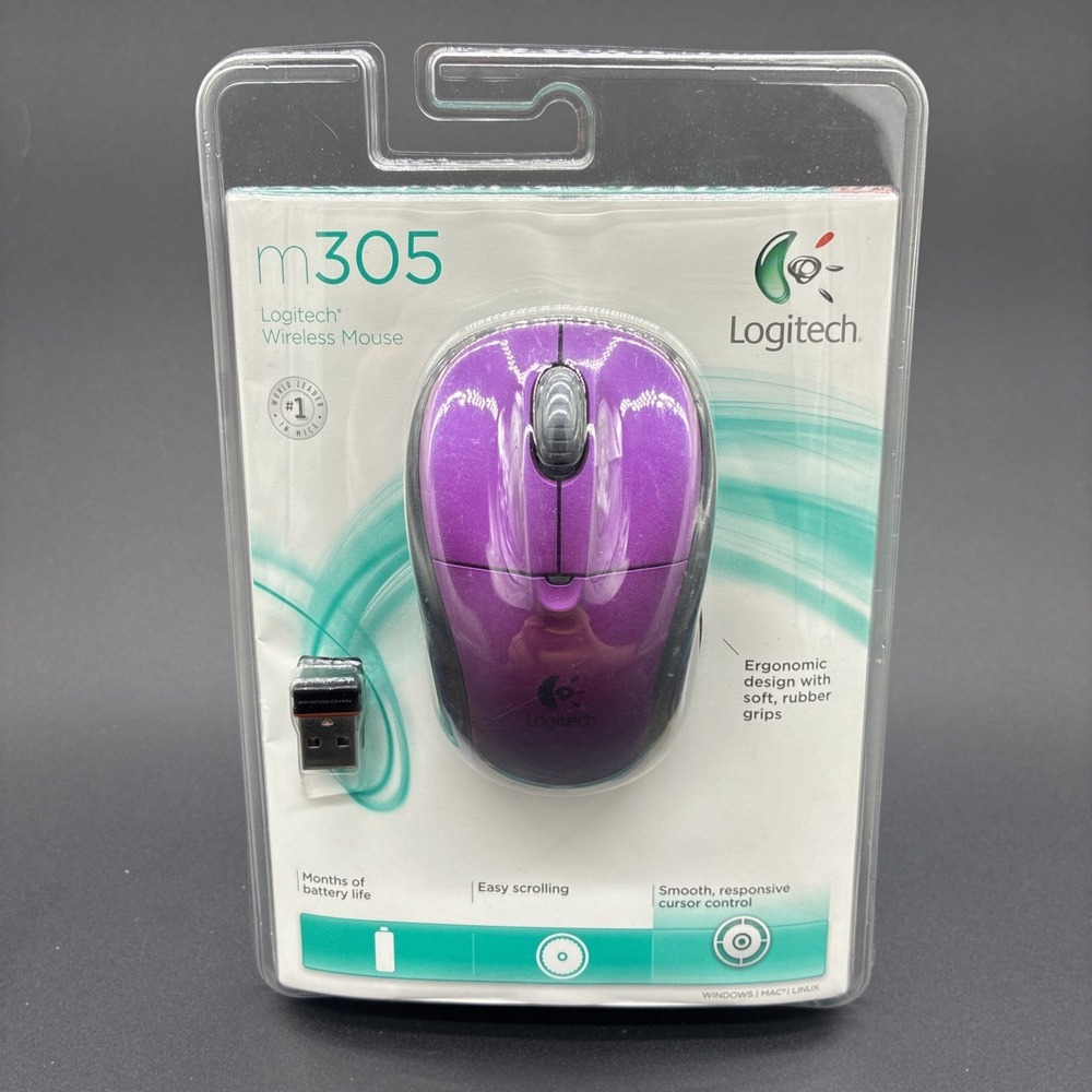 Logitech M305 Wireless Optical Mouse Purple USB Nano Receiver New Sealed